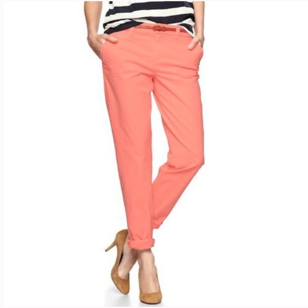 GAP Broken In Straight Neon Coral Khakis Size 2